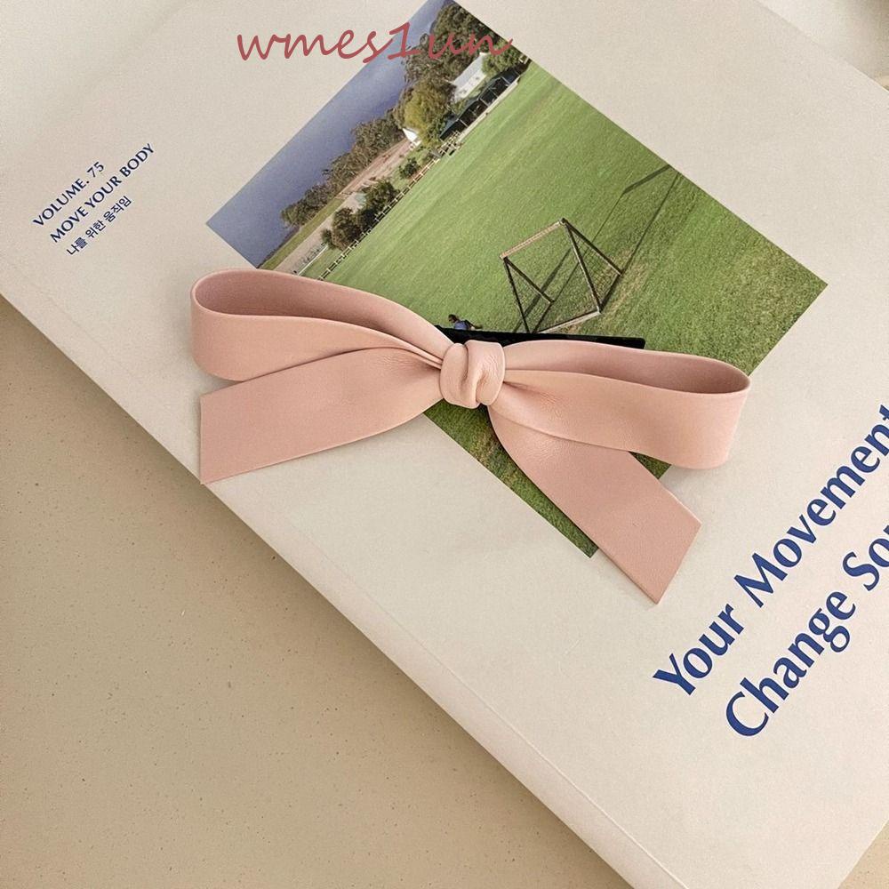 Kẹp Tóc Nơ Nhỏ Bằng Da PU Họa Tiết Hình Học Đơn Giản Sáng Tạo WMES15H Dành Cho Bạn Nữ