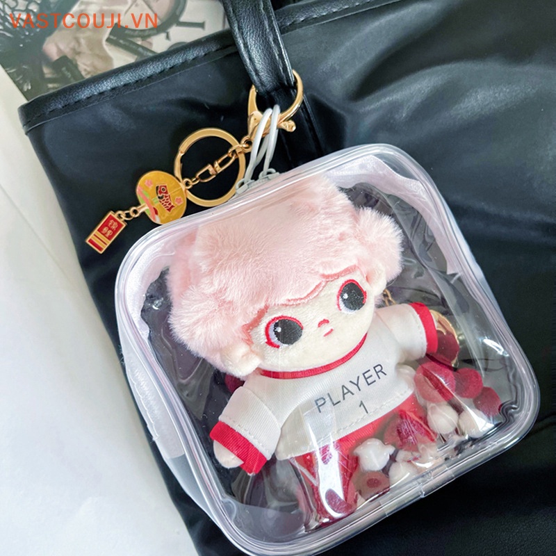 Túi Đựng Đồ Chơi Búp Bê VASTJI Mini Hình Vuông Trong Suốt Phối Bóng Lông Dễ Thương