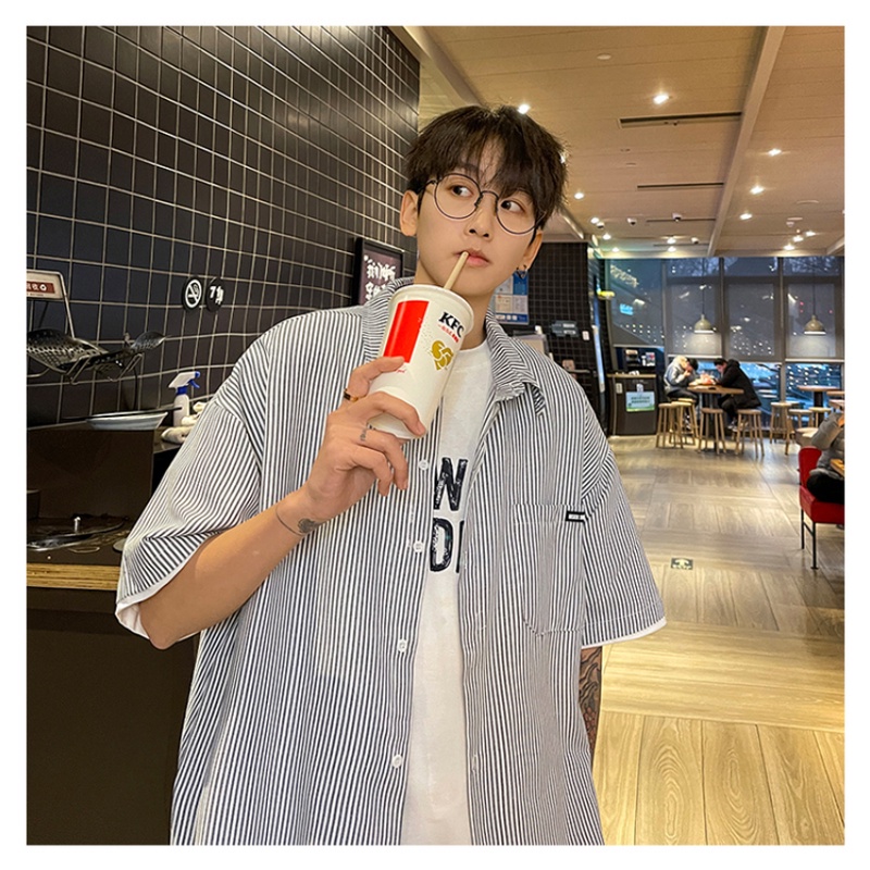 Áo Sơ Mi Tay Ngắn Họa Tiết Sọc Thời Trang Mùa Hè Mới Cho Nam