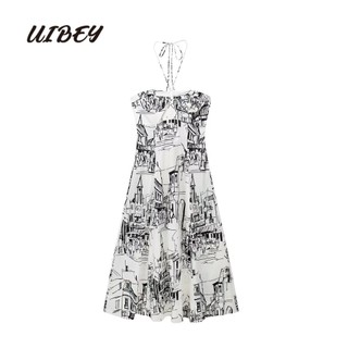 Uibey Đầm Hai Dây Mỏng In Họa Tiết Thời Trang 8499