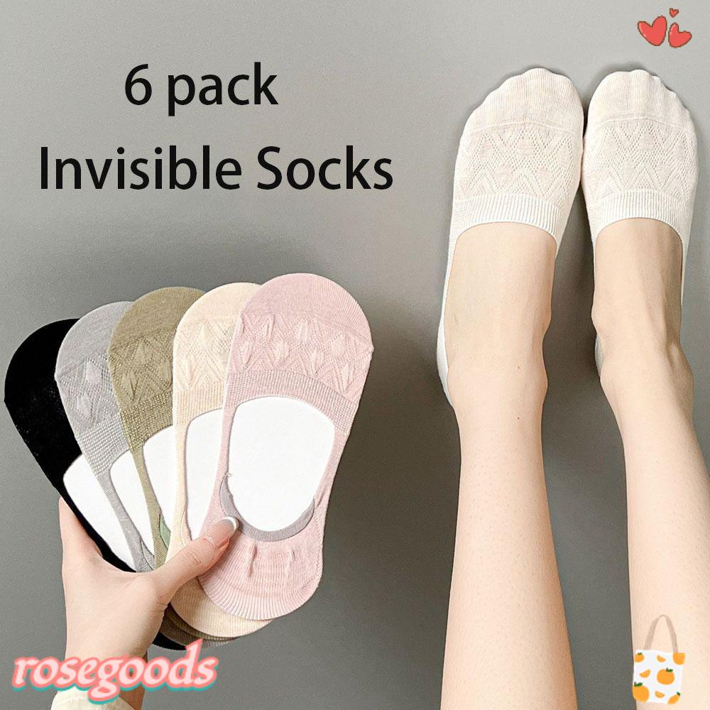 Set 6 Đôi Tất Vô Hình Thoáng Khí Chống Trượt Màu Sắc Đơn Giản