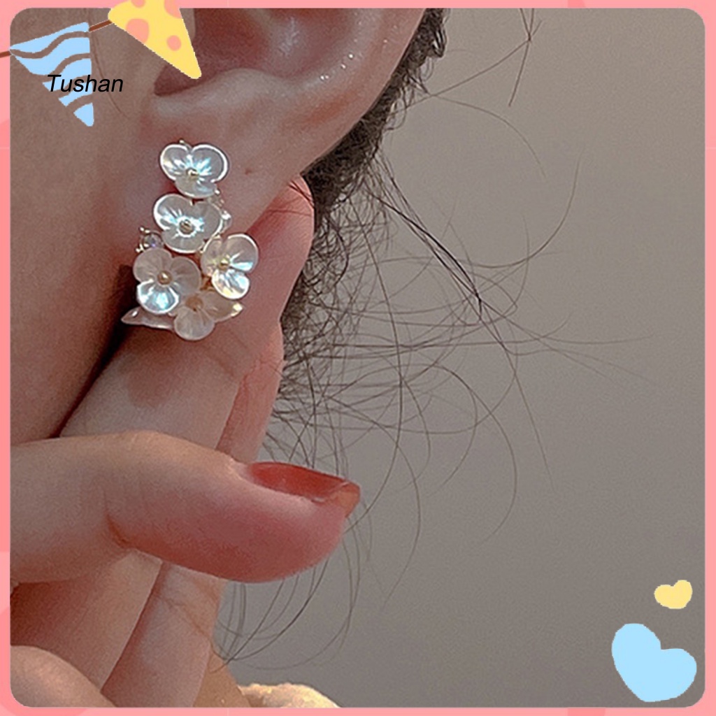 1 Đôi Bông Tai Hình Hoa Đính Ngọc Trai Giả Thời Trang
