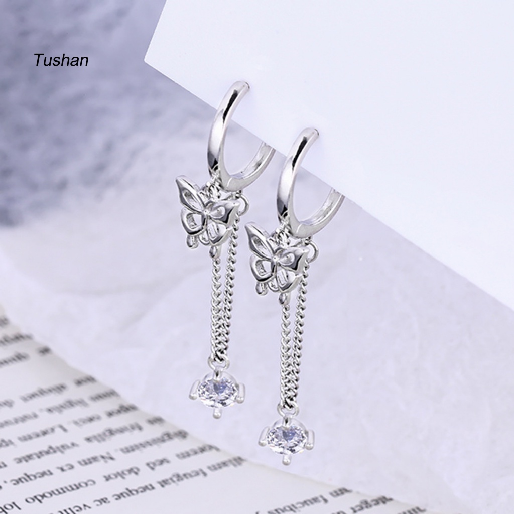 1 Bông Tai Tua Rua Hình Bướm Đính Đá Zircon Phong Cách Hàn Quốc