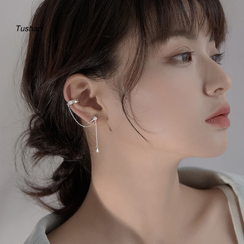 1 Đôi Bông Tai Đeo Vành Tai Dáng Dài Không Cần Xỏ Lỗ Đính Đá Thời Trang