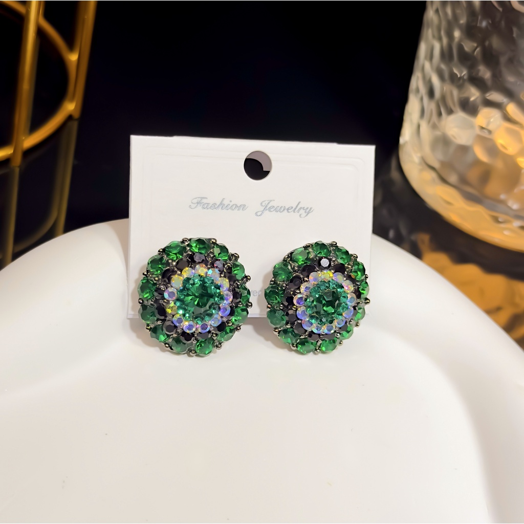 Khuyên Tai Bạc Đính Đá Pha Lê Xanh Lá Phong Cách Hàn Quốc Kiểu Mới