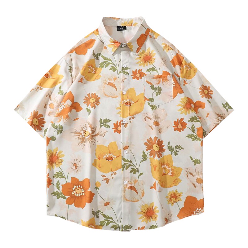 Áo Sơ Mi Tay Lửng Họa Tiết Hoa Phong Cách Hawaii Thời Trang Đi Biển Cho Nam