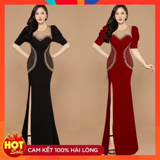 [ĐƯỢC KIỂM TRA HÀNG] Đầm dạ hội tay lỡ kết pha lê cổ eo cao cấp-TK - Yêu Shop 85
