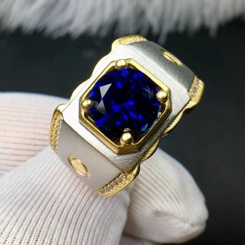 Nhẫn Titan Đính Đá Sapphire Thời Trang Cho Nam