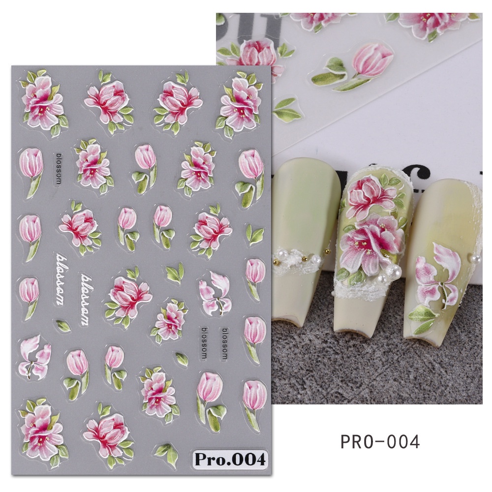 Miếng Dán Trang Trí Móng Tay 5D Tự Dính Họa Tiết Hoa Mẫu Đơn / Hoa Cúc Xinh Xắn