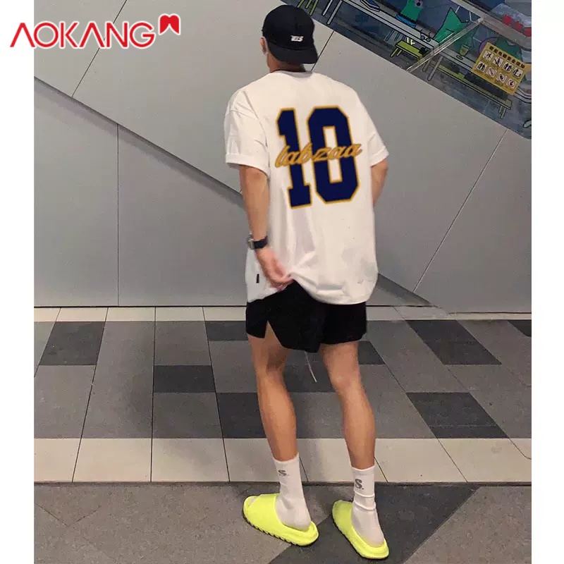 Áo Thun Tay Ngắn Cổ Tròn In Số Phong Cách Đường Phố Mỹ Thời Trang Mùa Hè Cho Nam