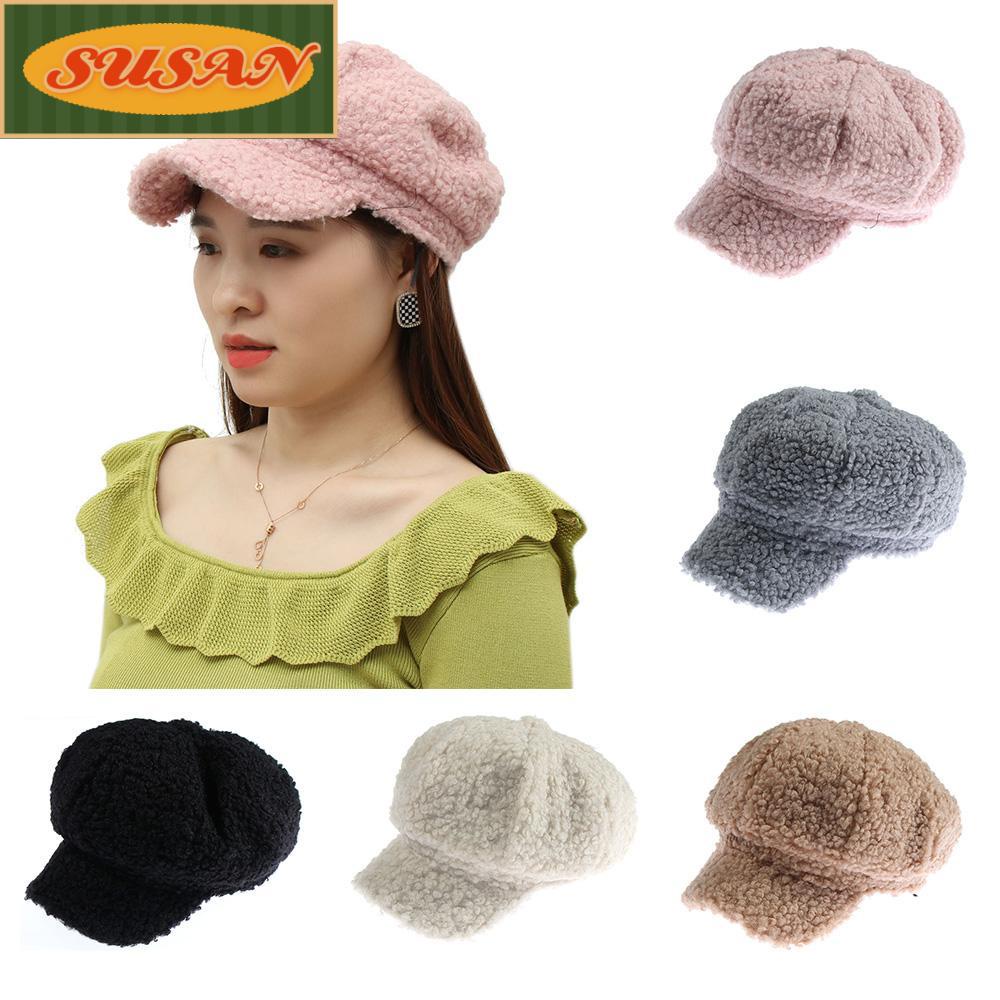 Mũ Bát Giác Màu Trơn Mềm Mại Co Giãn Thời Trang Mùa Đông Cho Nữ