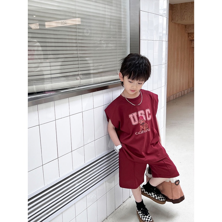 Bộ Đồ Áo Thun In Hoạt Hình + Quần Ngắn Màu Trơn Dành Cho Bé Trai