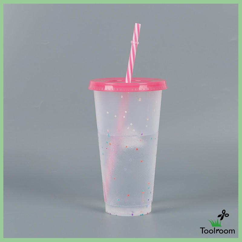 Cốc Uống Nước Trong Suốt Có Nắp Thay Đổi Màu Sắc Độc Đáo