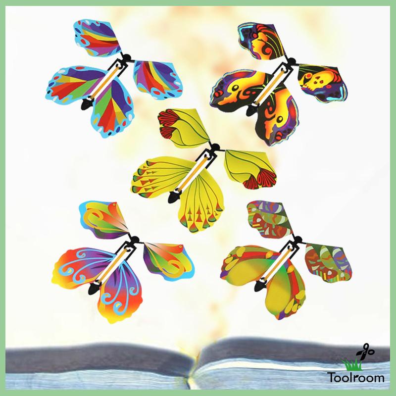 Set 5 Thẻ Đánh Dấu Trang Sách Hình Bướm Bay Lên Dây Cót Tiện Lợi