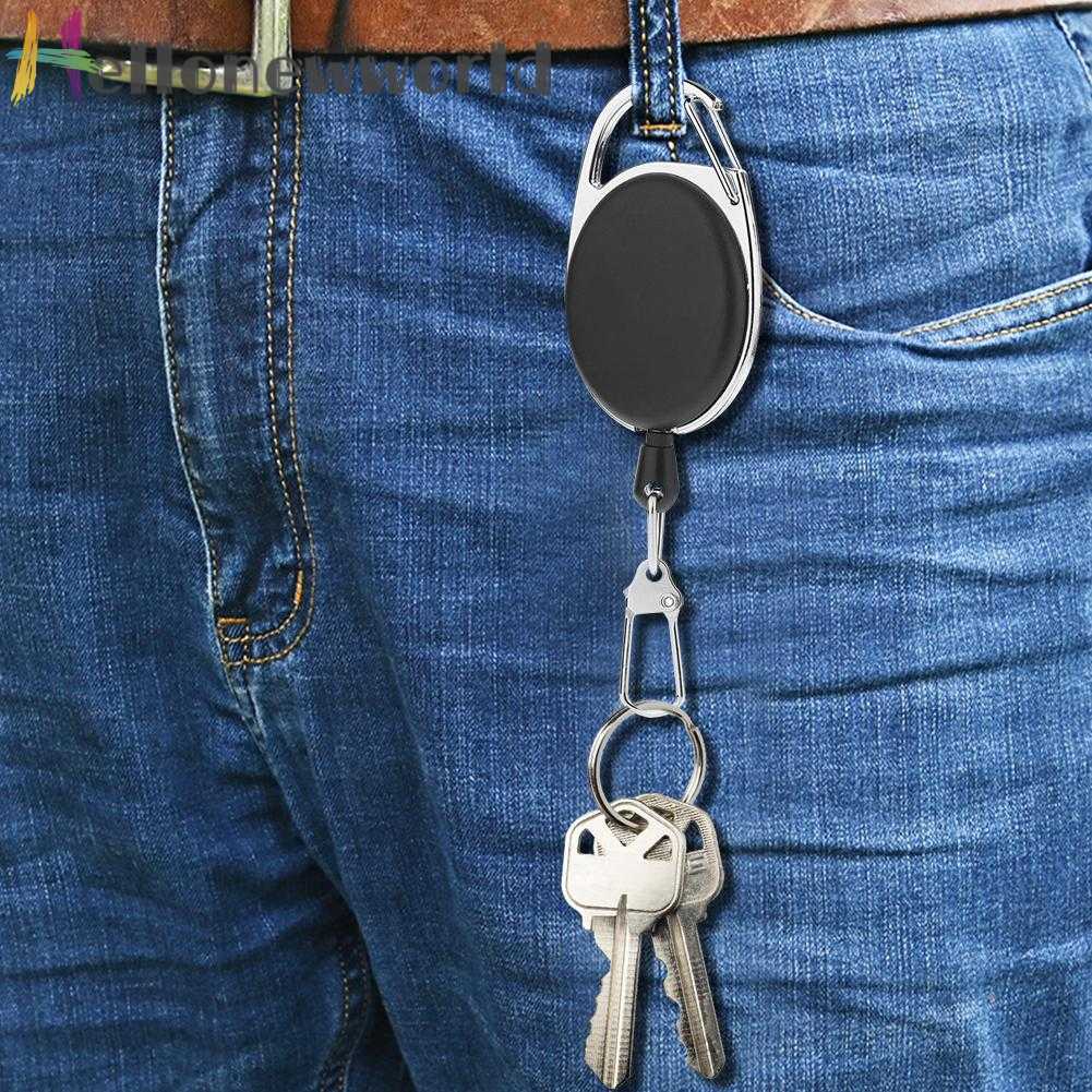 2 Móc Khóa Gắn Thẻ Tên ID Màu Đen Có Thể Thu Gọn