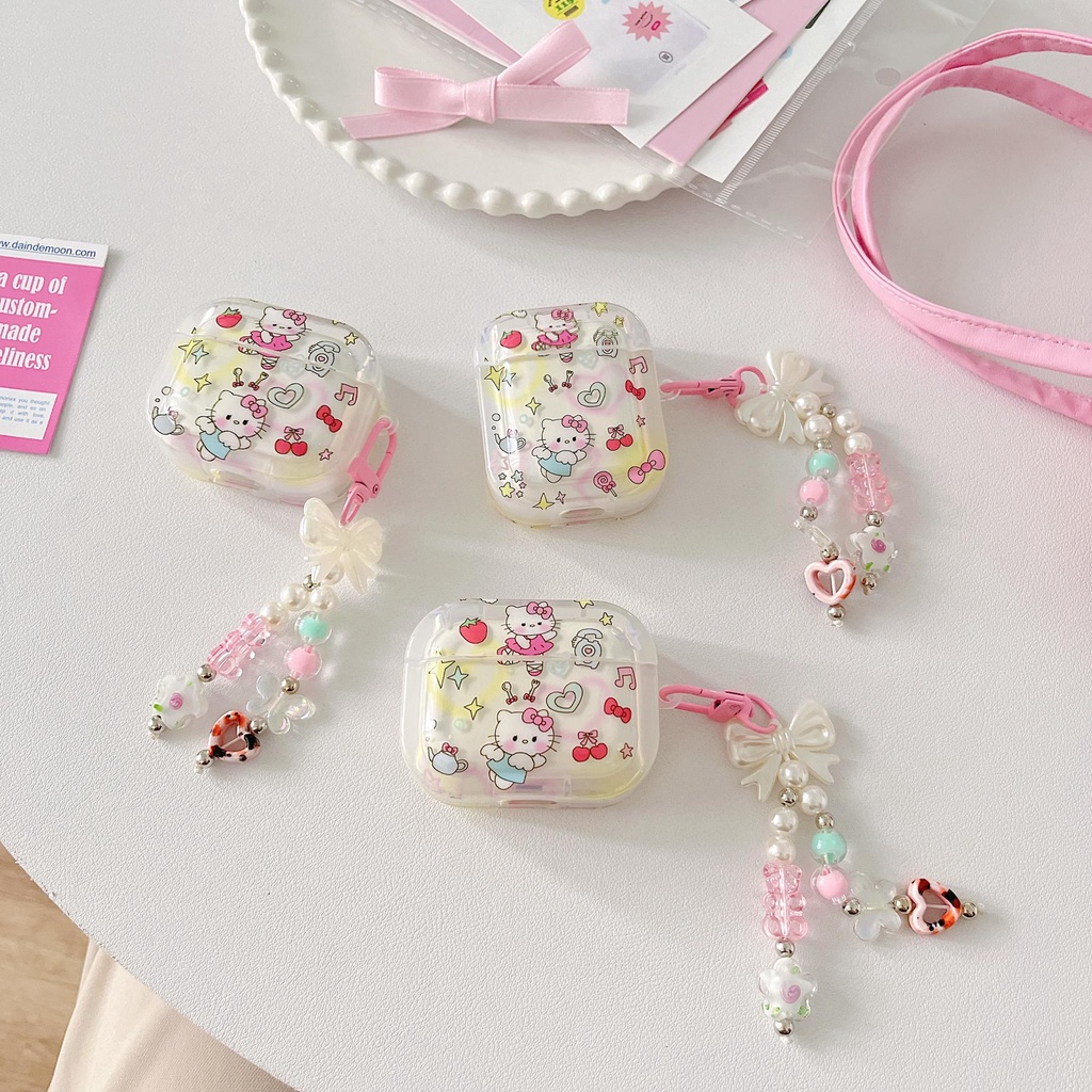 Vỏ Bảo Vệ Hộp Sạc Tai Nghe AirPods 1 2 3 PRO2 2022 Bluetooth Không Dây Bằng TPU Mềm Trong Suốt Đính Ngọc Trai Và Nơ Hồng Dễ Thương