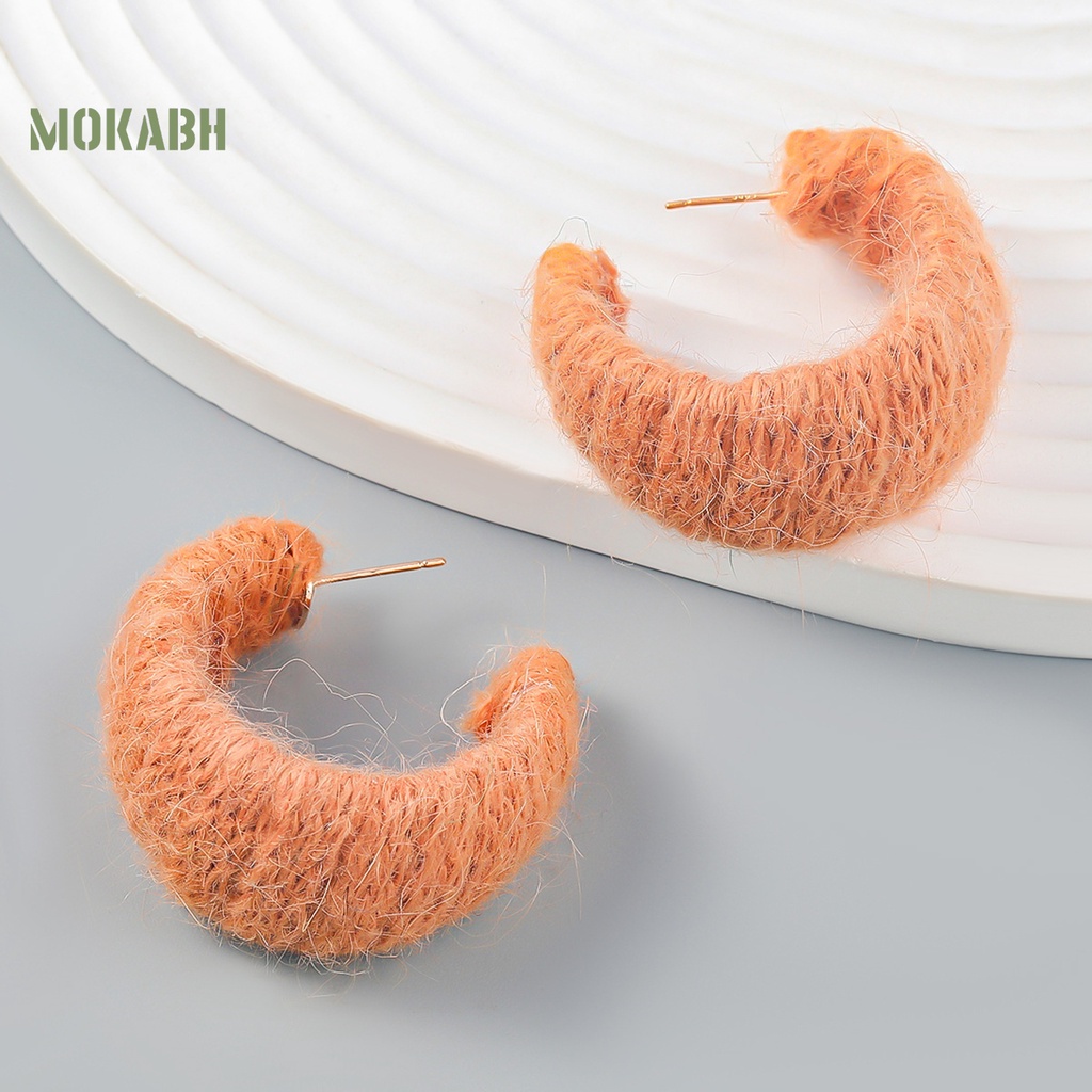 1 Đôi Bông Tai Hình Chữ C Sợi Cotton Bện Thủ Công Màu Trơn Thời Trang Thu Đông Dành Cho Nữ