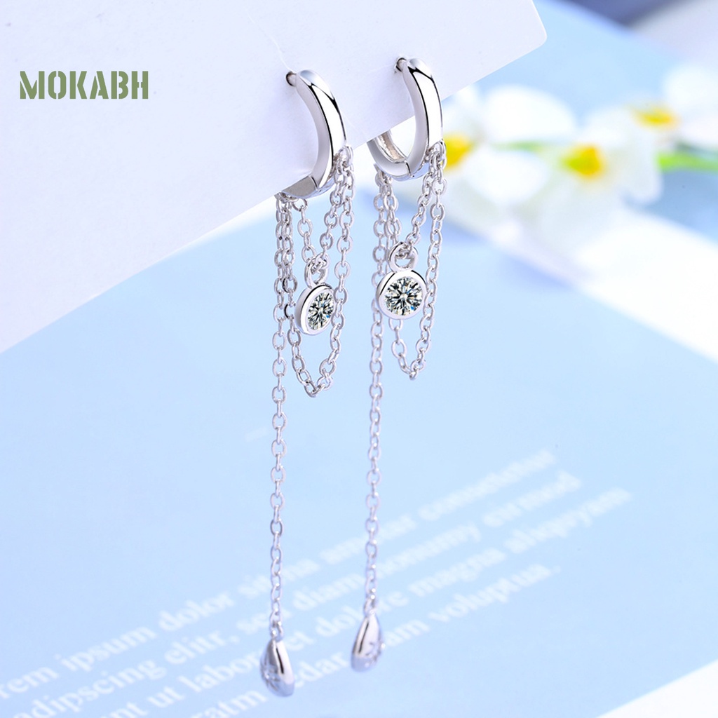 1 Đôi Bông Tai Kim Loại Dài Hình Giọt Nước Đính Đá Thời Trang Dành Cho Nữ