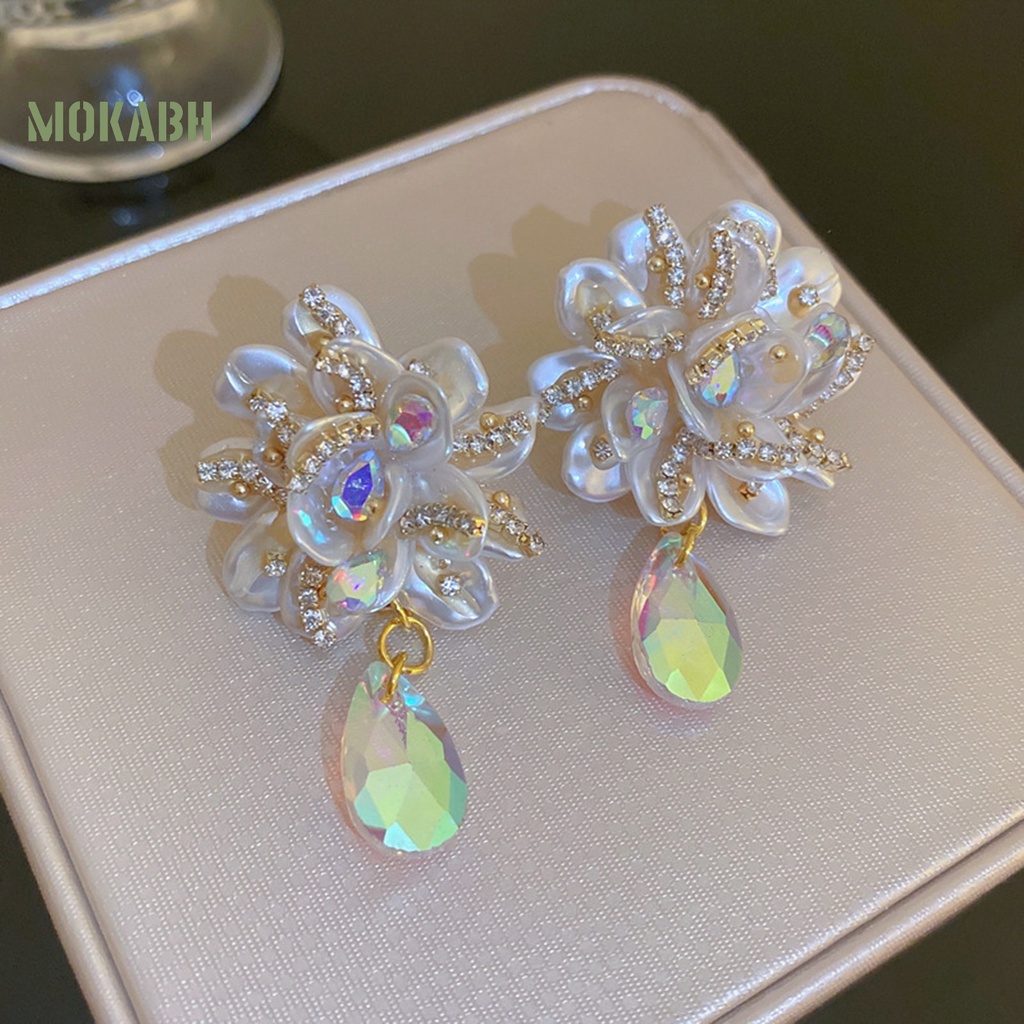 1 Đôi Bông Tai Hình Giọt Nước Đính Ngọc Trai Giả Chống Mòn Thời Trang