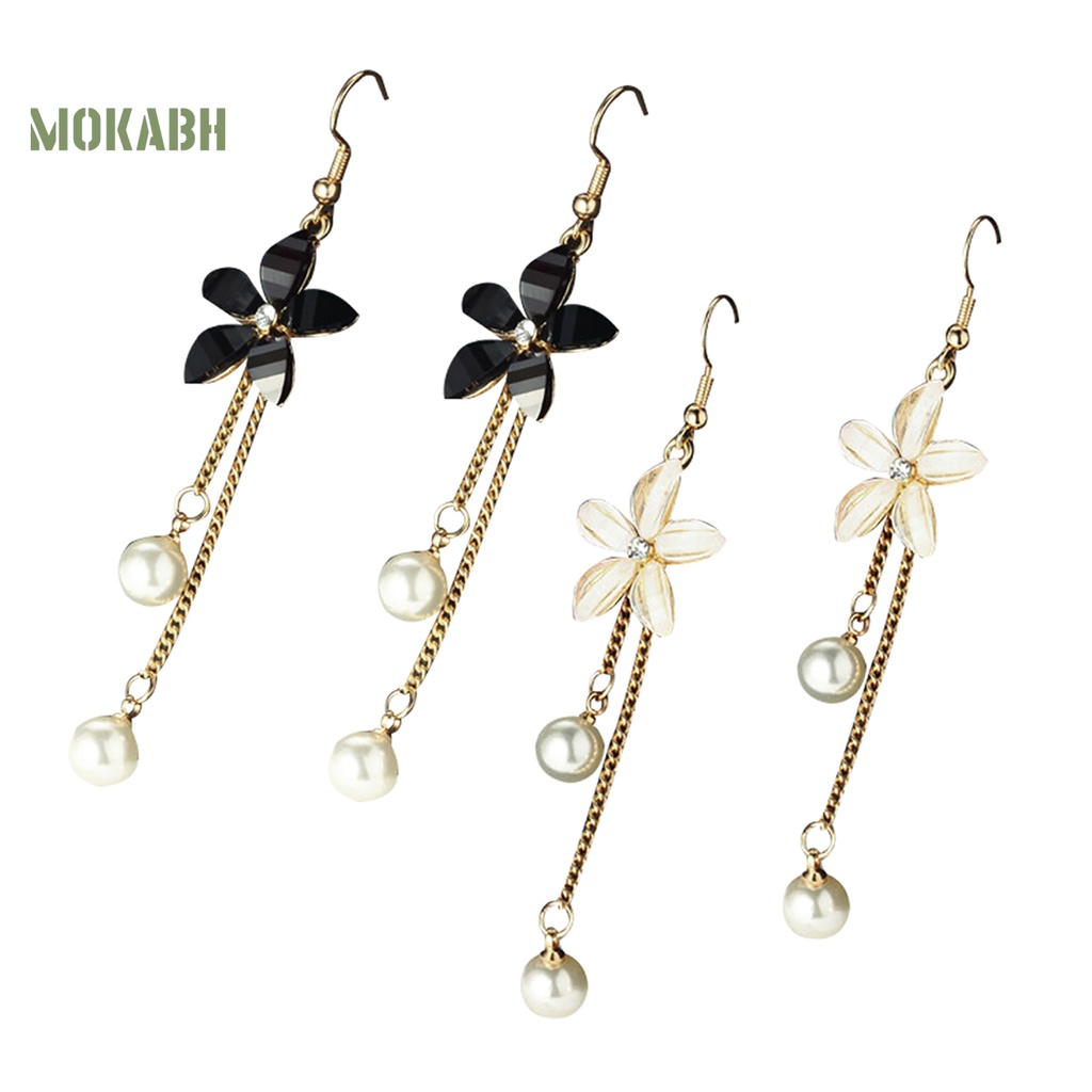 Bông Tai Dáng Dài Hình Hoa Đính Ngọc Trai Giả Bằng Hợp Kim Thanh Lịch Cho Nữ