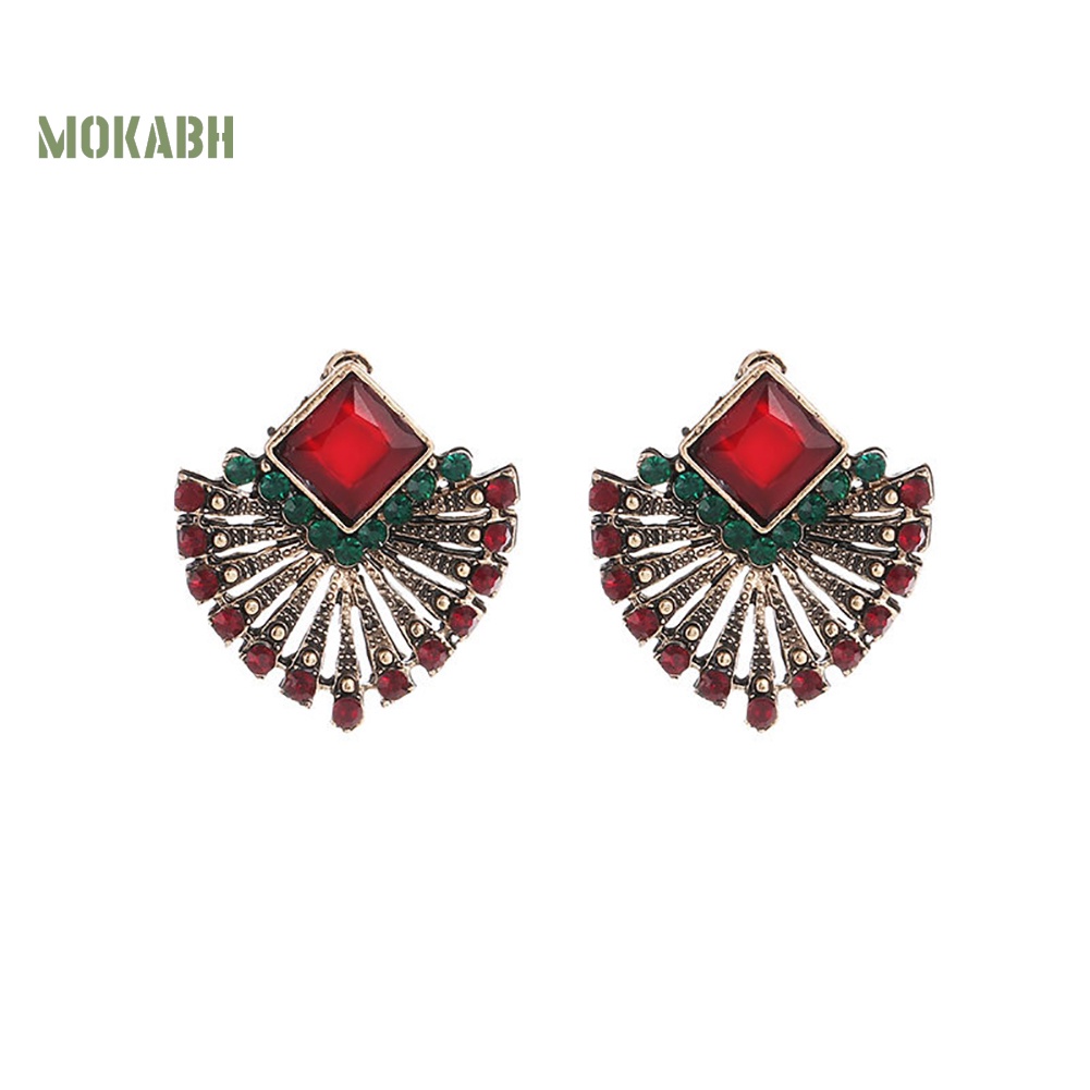 Bông Tai Hình Quạt Đính Đá Phong Cách Bohemian Cổ Điển Thời Trang Cho Nữ