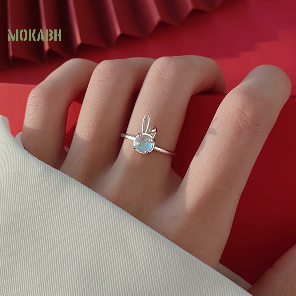 [Mới] Nhẫn Đeo Ngón Tay Đính Đá Mặt Trăng Pha Lê Giả Sáng Bóng Thời Trang Tối Giản Tinh Tế Trang Trí Hình Học / Thỏ