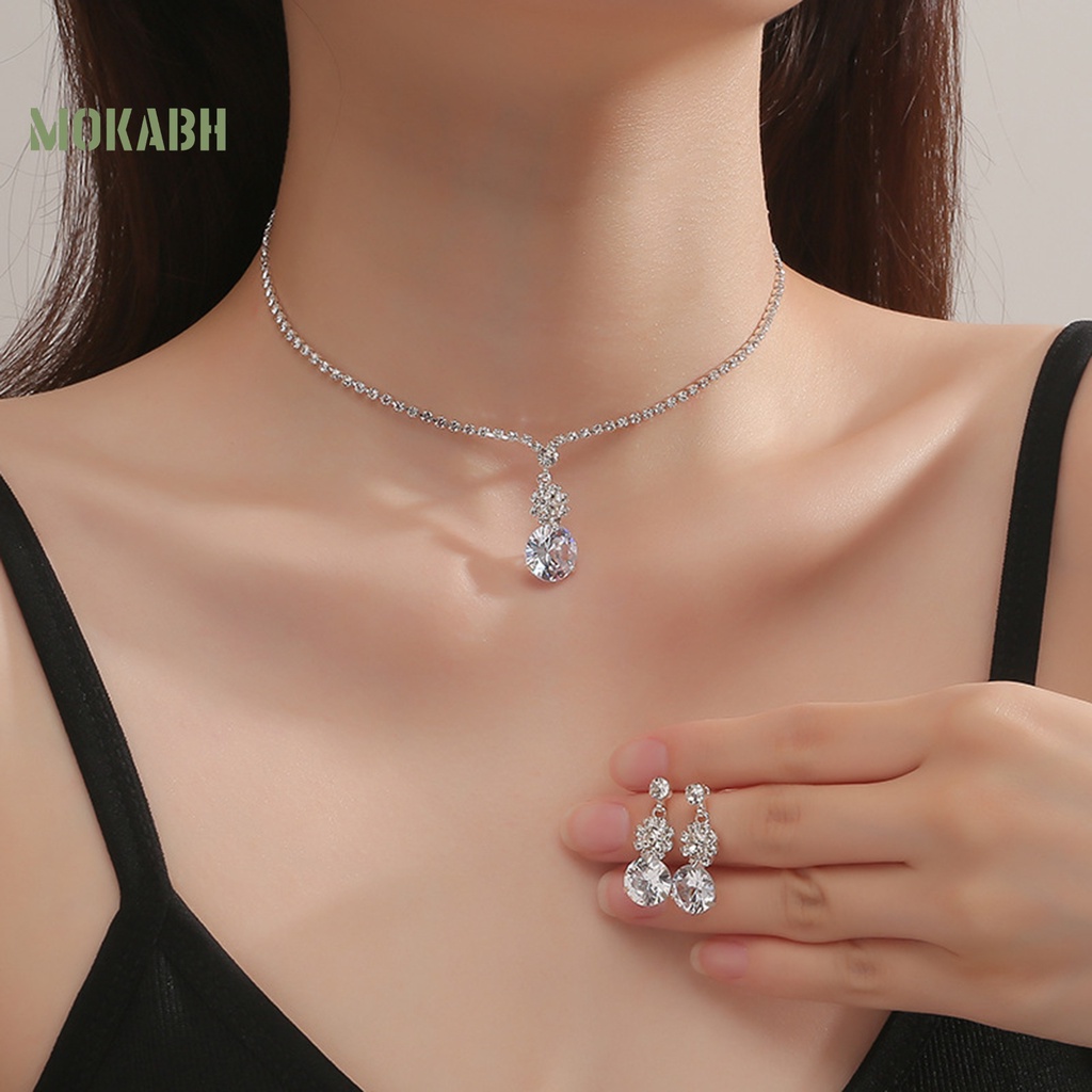 1 Bộ Vòng cổ + Bông Tai Đính Đá Zircon Thời Trang Cho Nữ