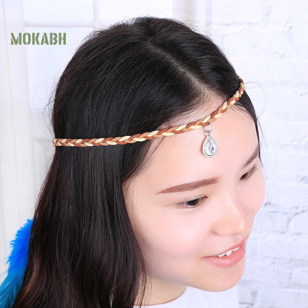 Băng Đô Bện Dây Đính Lông Công Phong Cách Bohemian Cho Nữ