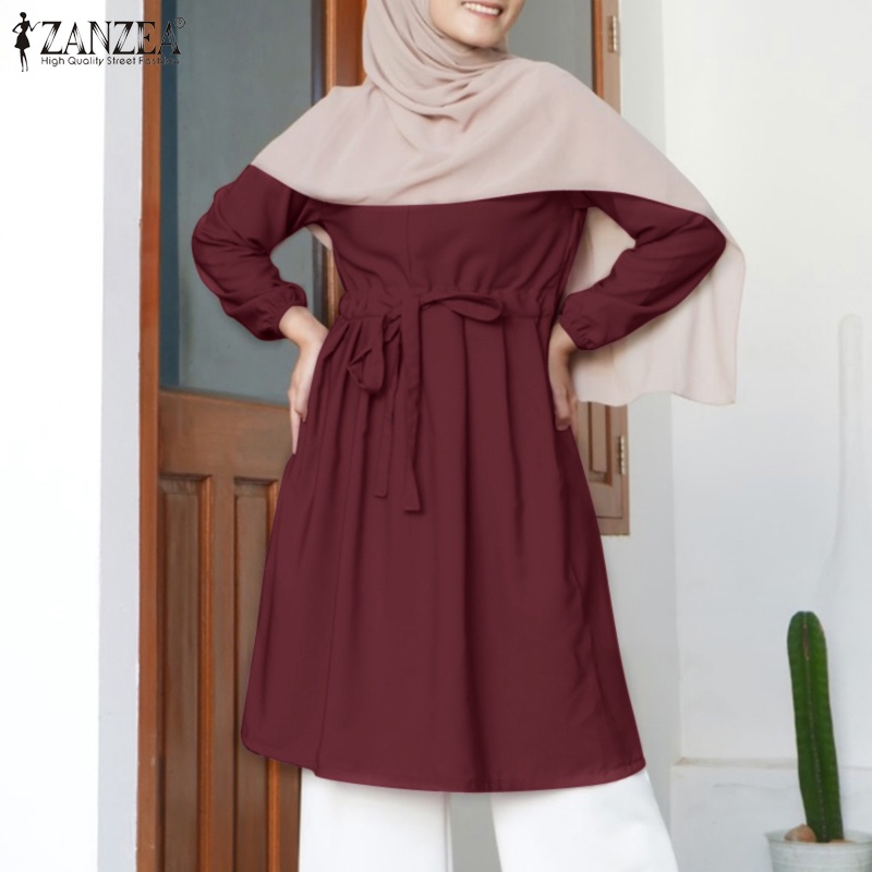 Zanzea Áo Tay Phồng Dài Phối Dây Rút Thời Trang Cho Phụ Nữ Hồi Giáo