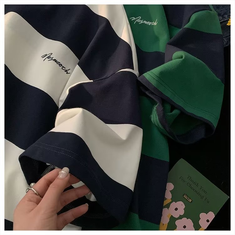 Áo Thun Tay Ngắn Họa Tiết Sọc Phong Cách Retro Thời Trang Cho Nam