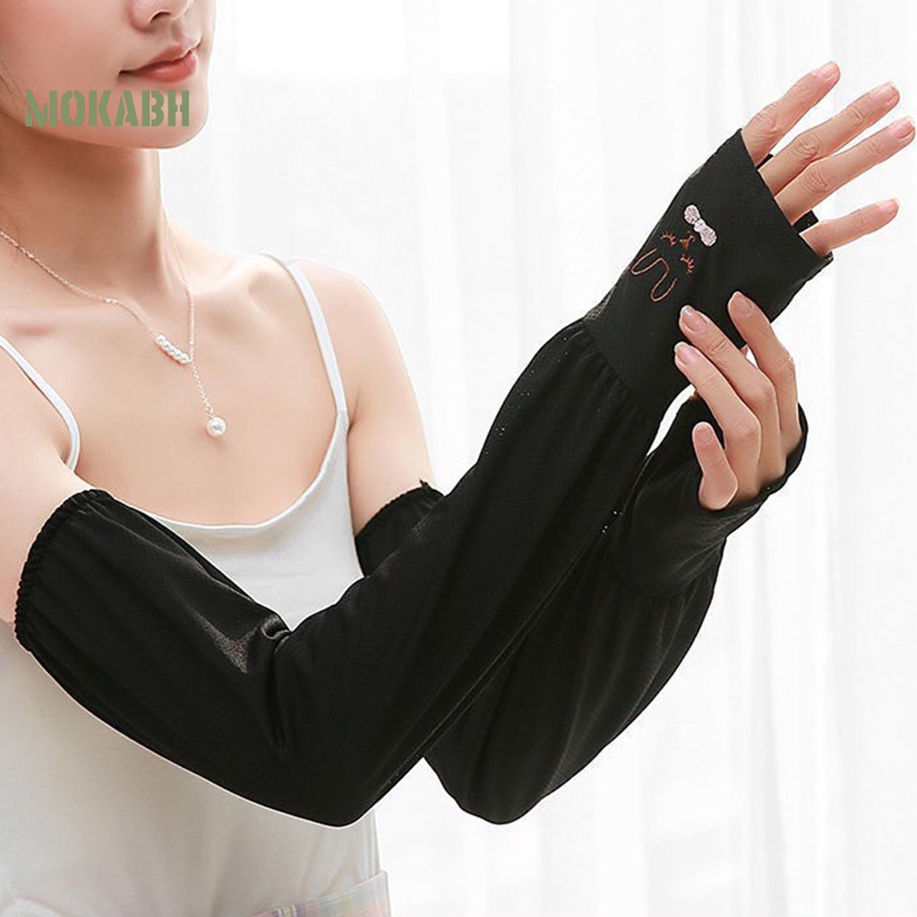 1 Cặp Găng Tay Chống Nắng Chống Tia UV Thoáng Khí Thấm Hút Mồ Hôi Thêu Hình Thỏ Dễ Thương