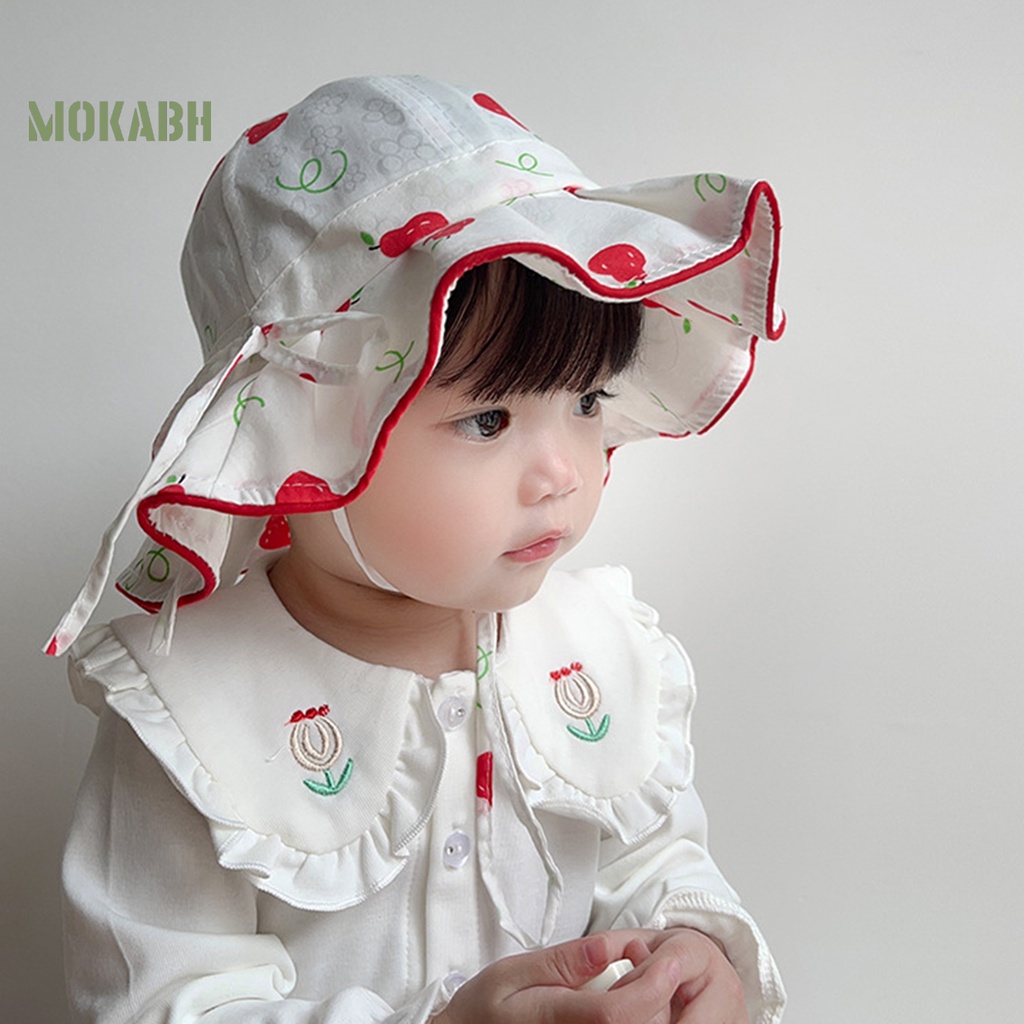 Mũ Bucket Cột Nơ Vành Rộng Họa Tiết Trái Cây Dễ Thương Xinh Xắn