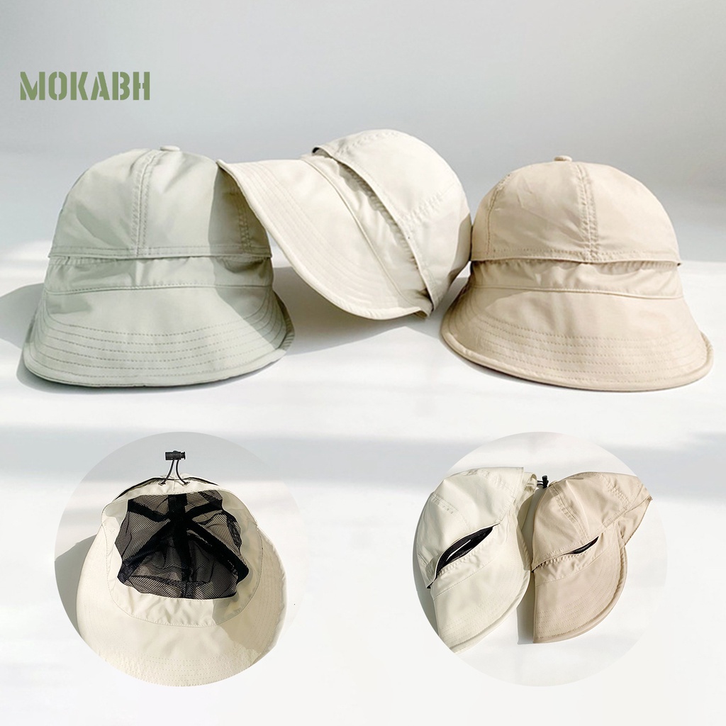 [Mok Abh] Mũ Rộng Vành Chống Nắng Mùa Hè Vải Lưới Mỏng Dây Rút Màu Trơn Có Thể Điều Chỉnh Được Thời Trang