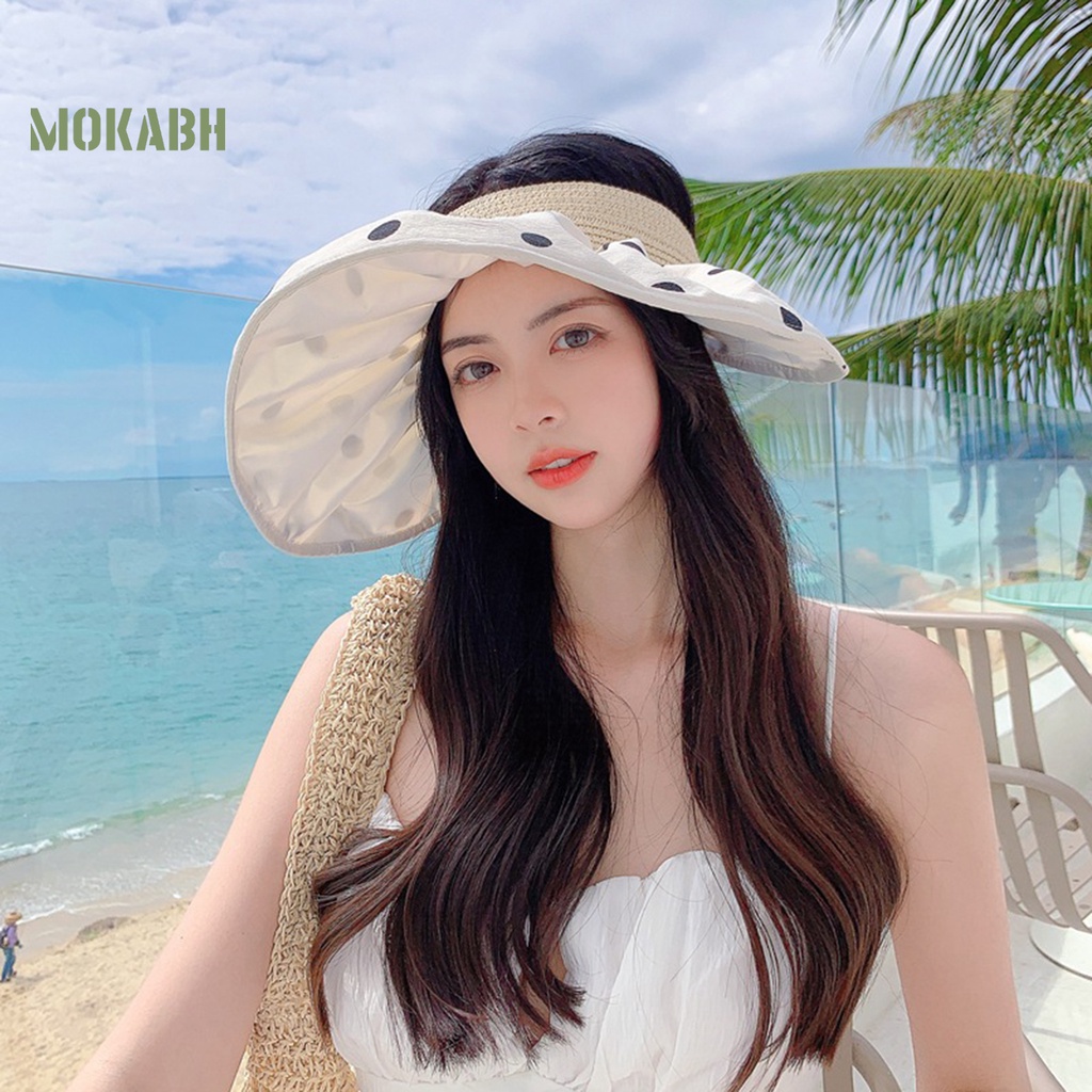 Nón Rộng Vành Thoáng Khí Chống Tia UV Họa Tiết Chấm Bi Thời Trang Mùa Hè Cho Nữ