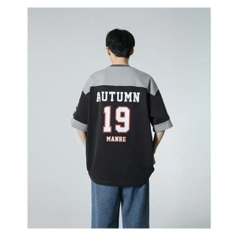 Áo Thun Tay Ngắn Dáng Rộng Màu Sắc Tương Phản Thời Trang Mùa Hè Cho Nam