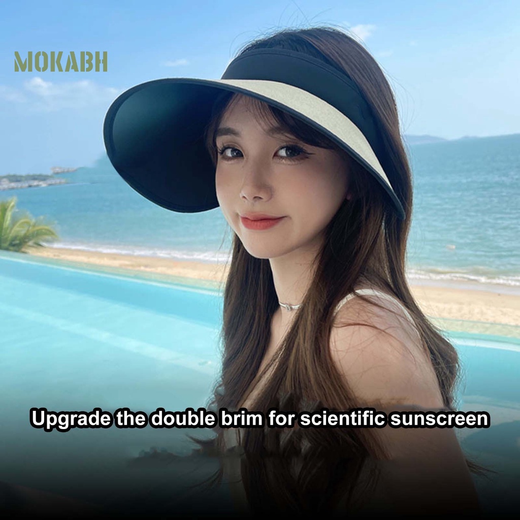 [Mok Abh] Mũ Rơm Chống Nắng Hở Chóp Thoáng Khí Có Khóa Cài Hai Lớp Có Thể Điều Chỉnh Chống Nắng Ngoài Trời Cho Nữ