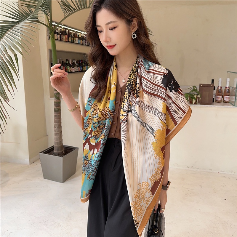 Khăn Choàng Lụa Satin Vuông 110cm Chống Nắng Dễ Phối Đồ Thời Trang Mùa Hè Cho Nữ Sự Bảo Vệ