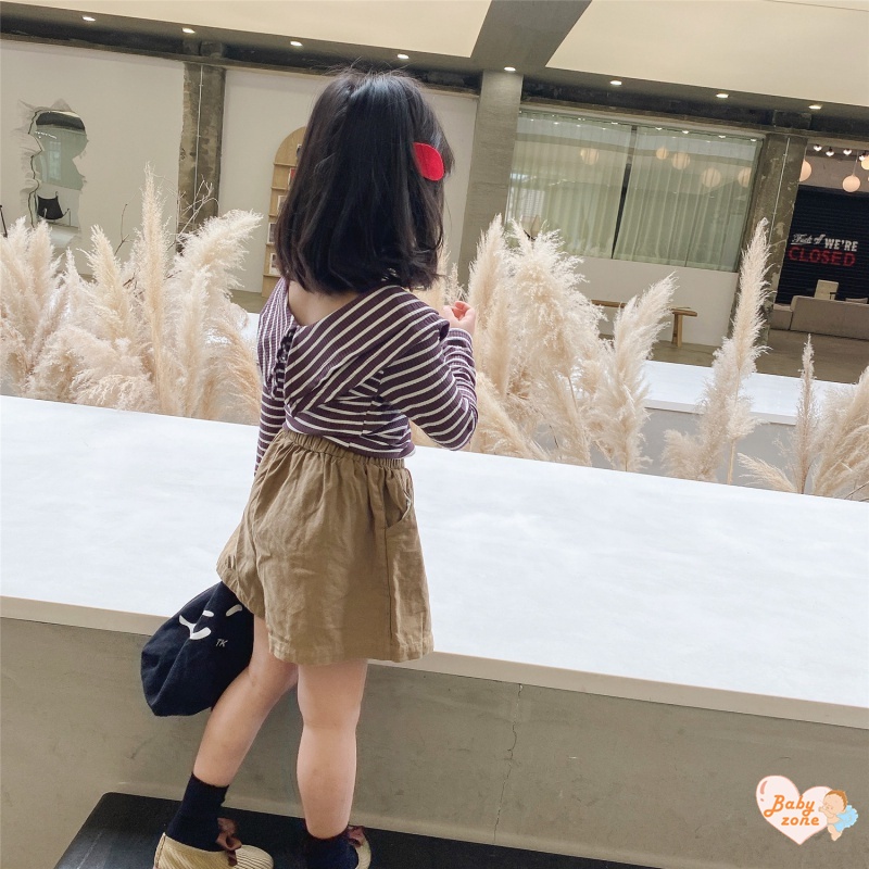 Áo Thun Tay Dài Cổ Bèo Họa Tiết Kẻ Sọc Thời Trang Mùa Hè Mới Dành Cho Bé Gái