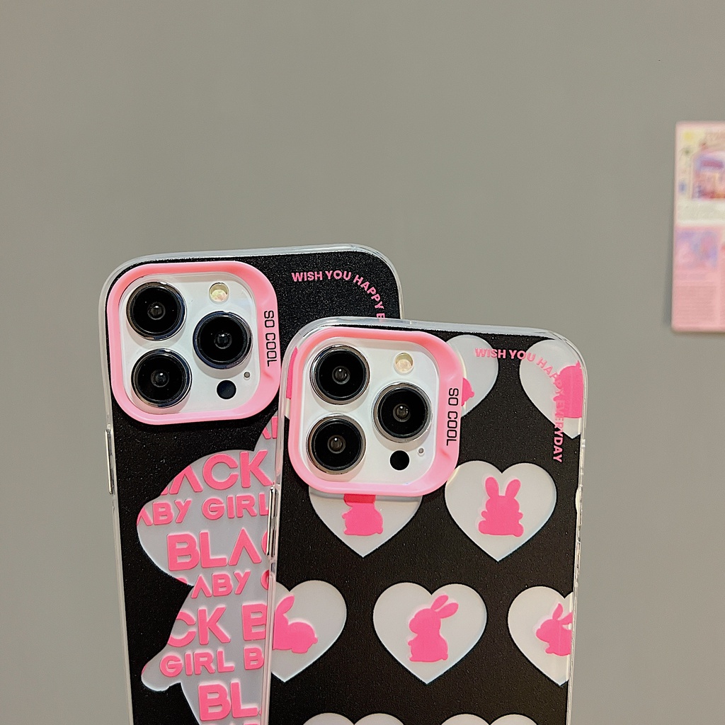 Ốp Điện Thoại TPU Mềm Nhám Họa Tiết Thỏ Hoạt Hình Màu Đen / Hồng Cho iPhone 11 13 12 14 Pro Max