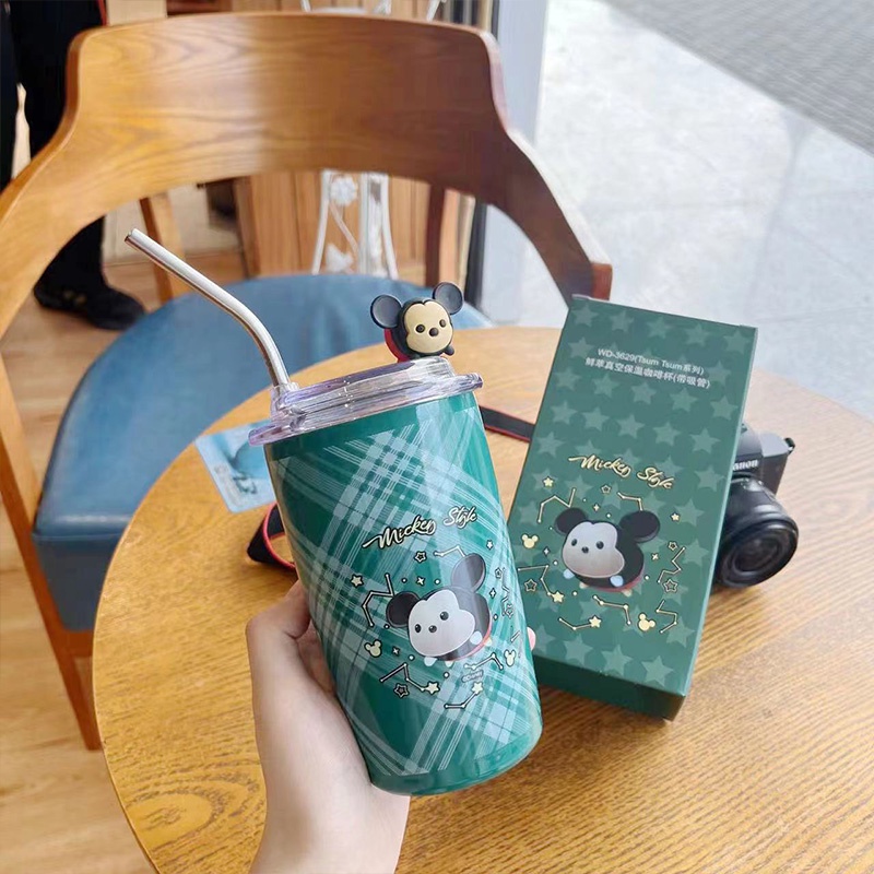 BEIDUOYANG SANRIO Bình Nước Giữ Nhiệt Bằng Thép Không Gỉ Hình Tròn In Hoạt Hình  Kèm Ống Hút