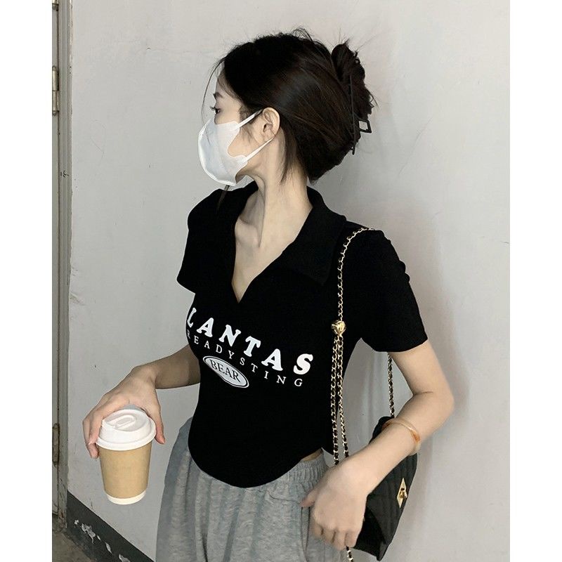 COZOK Áo Thun Ngắn Tay Cổ Chữ V In Chữ Thời Trang