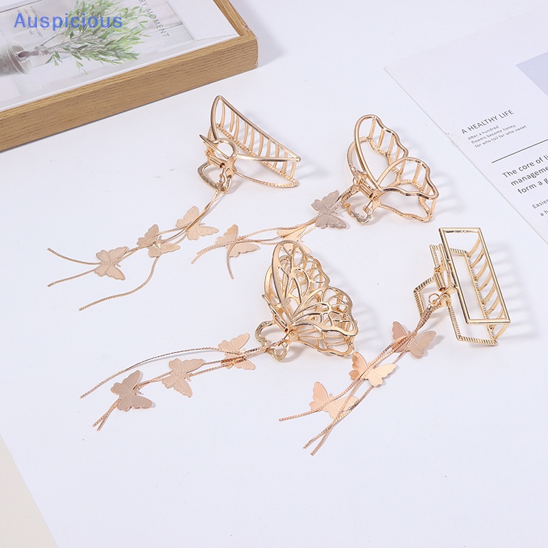 Kẹp Tóc Hình Bướm Lớn Màu Vàng Đính Ngọc Trai Phong Cách Vintage Thanh Lịch