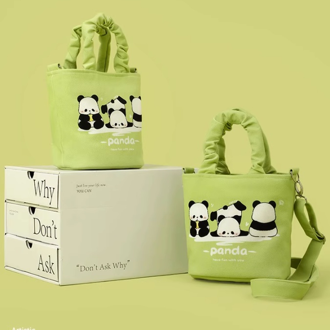 Túi Xách Canvas Họa Tiết Gấu Trúc Hoạt Hình Dễ Thương Cho Mẹ Bỉm Sữa