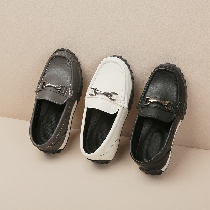 Giày Lười Da Phối Khóa Kim Loại Thời Trang Cho Bé Trai