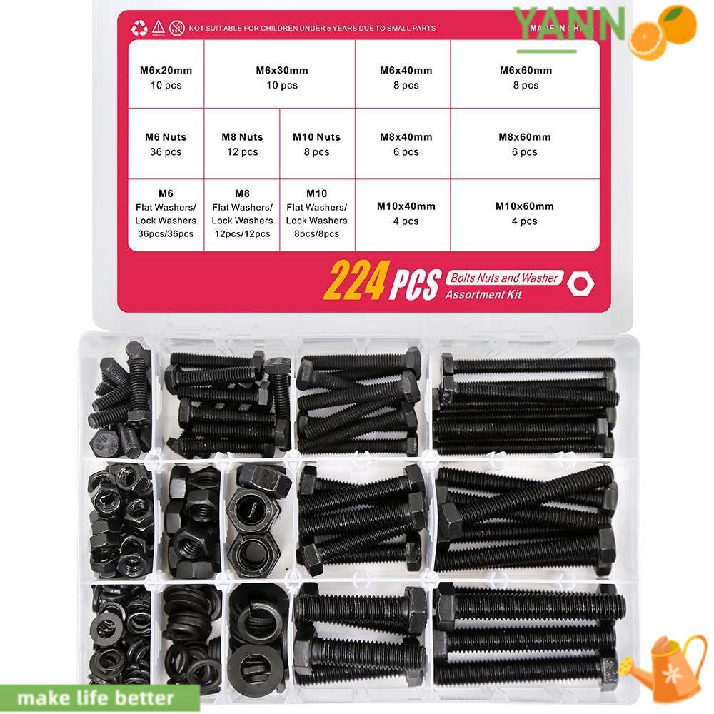 Bộ 224 Đai Ốc Và Đai Ốc Lục Giác Bằng Hợp Kim Thép 8.8-8 Kích Thước Khác Nhau M6 M8 M10