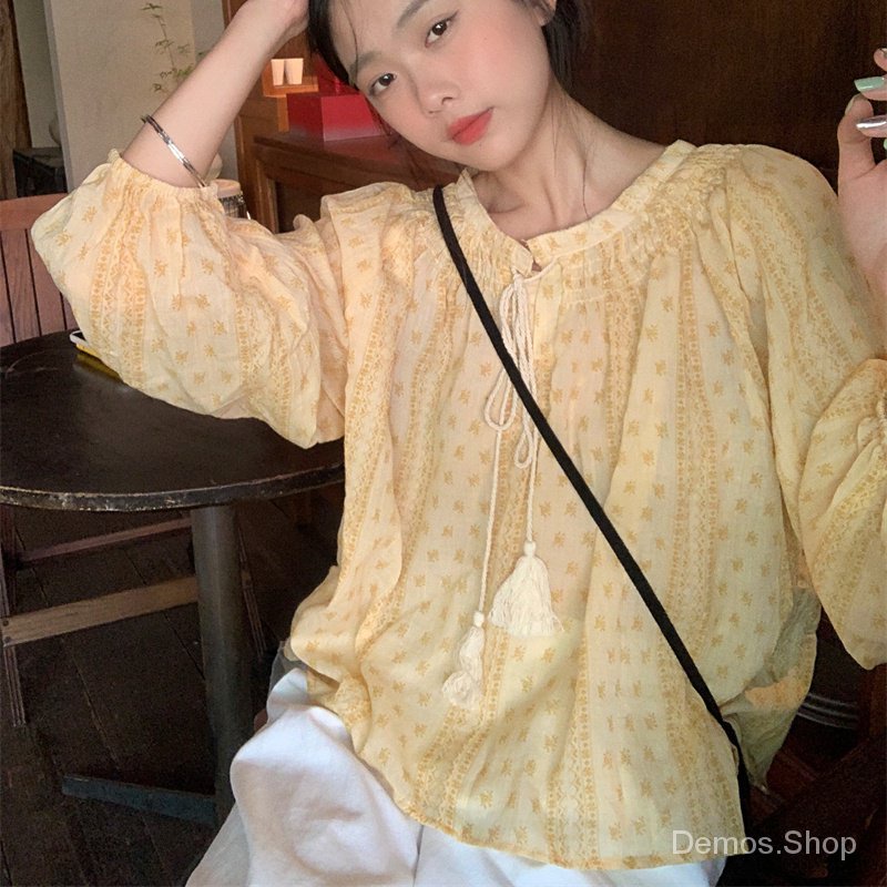 Áo Nữ Tay Dài Cổ Tròn In Hoa Thời Trang Hàn Quốc 2016