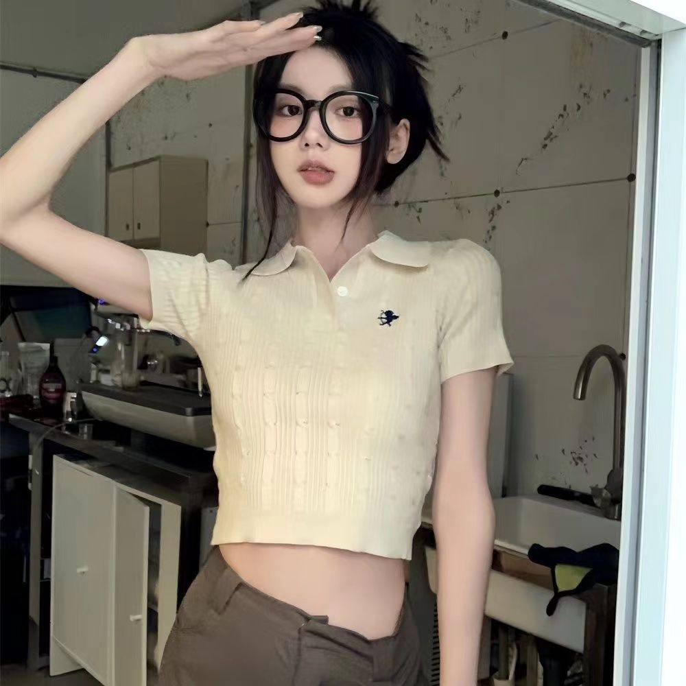 Áo Croptop Tay Ngắn Cổ Polo Thời Trang Mùa Hè Cho Nữ