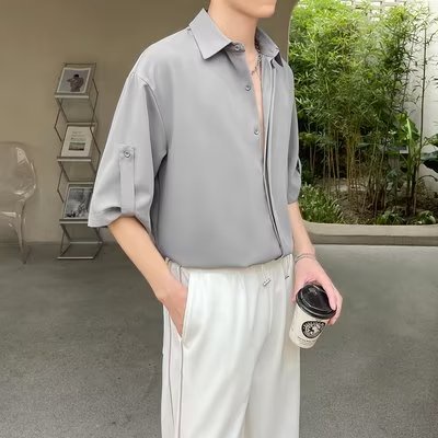 Áo polo Tay Ngắn Dáng Rộng Màu Trơn Thời Trang Hàn Quốc Trẻ Trung