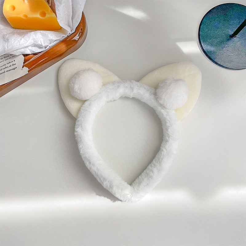 Băng Đô Rửa Mặt Hình Tai Mèo Phối Lông Dễ Thương Phong Cách Hàn Quốc Cho Nữ