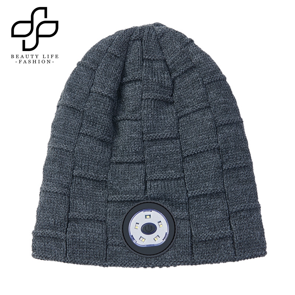 Mũ Trùm Đầu Dệt Kim Mềm Mại Co Giãn Có Đèn LED Sạc USB Cho Nam Nữ